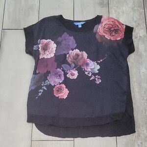 Simply Vera Vera Wang Black Boxy Blouse with Pink Accents Size Med #37